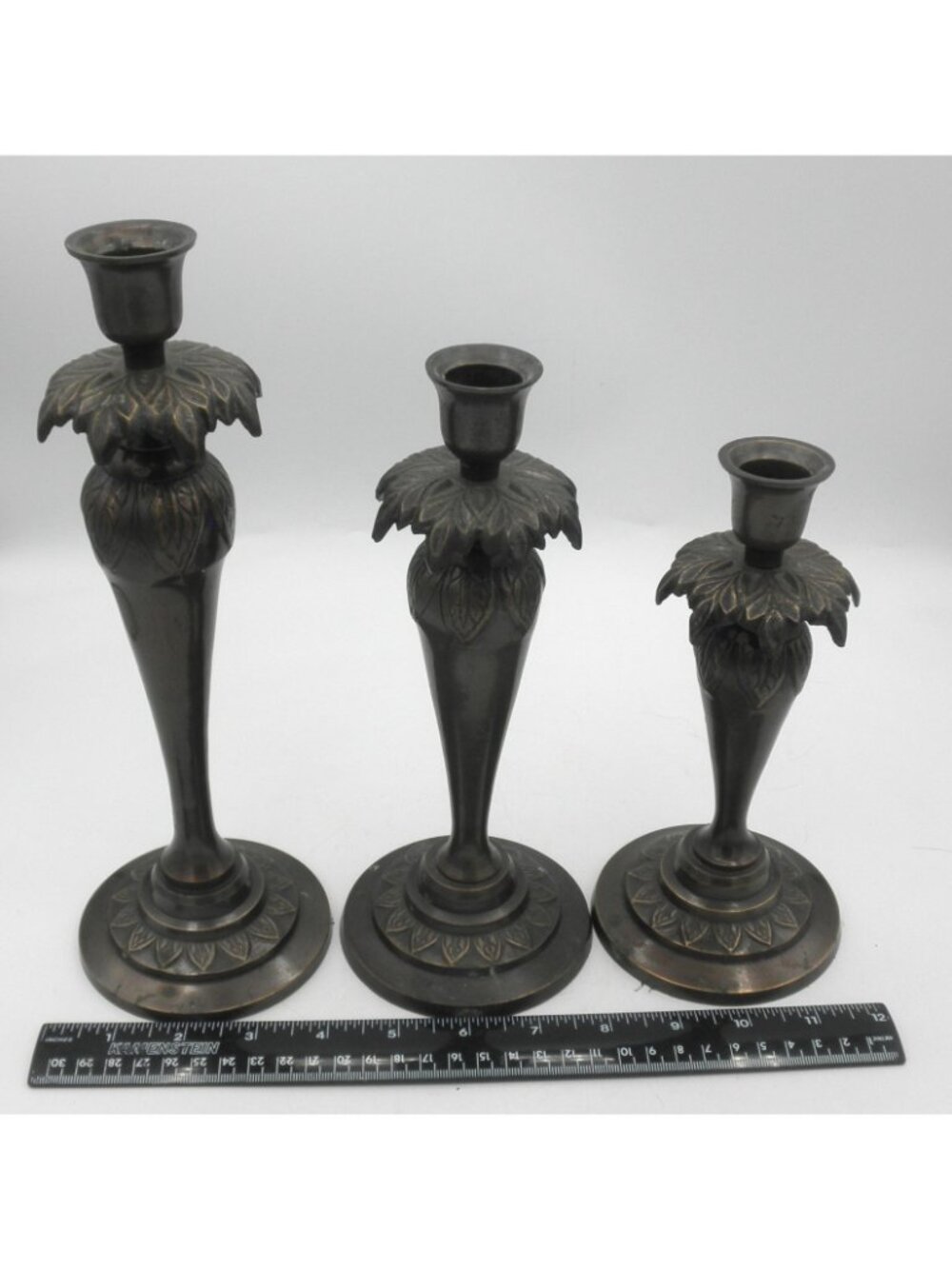 Bronze Tone Elegant Vintage Graduated Metal Candlestick Holders Set of 3 - Picture 3 of 9